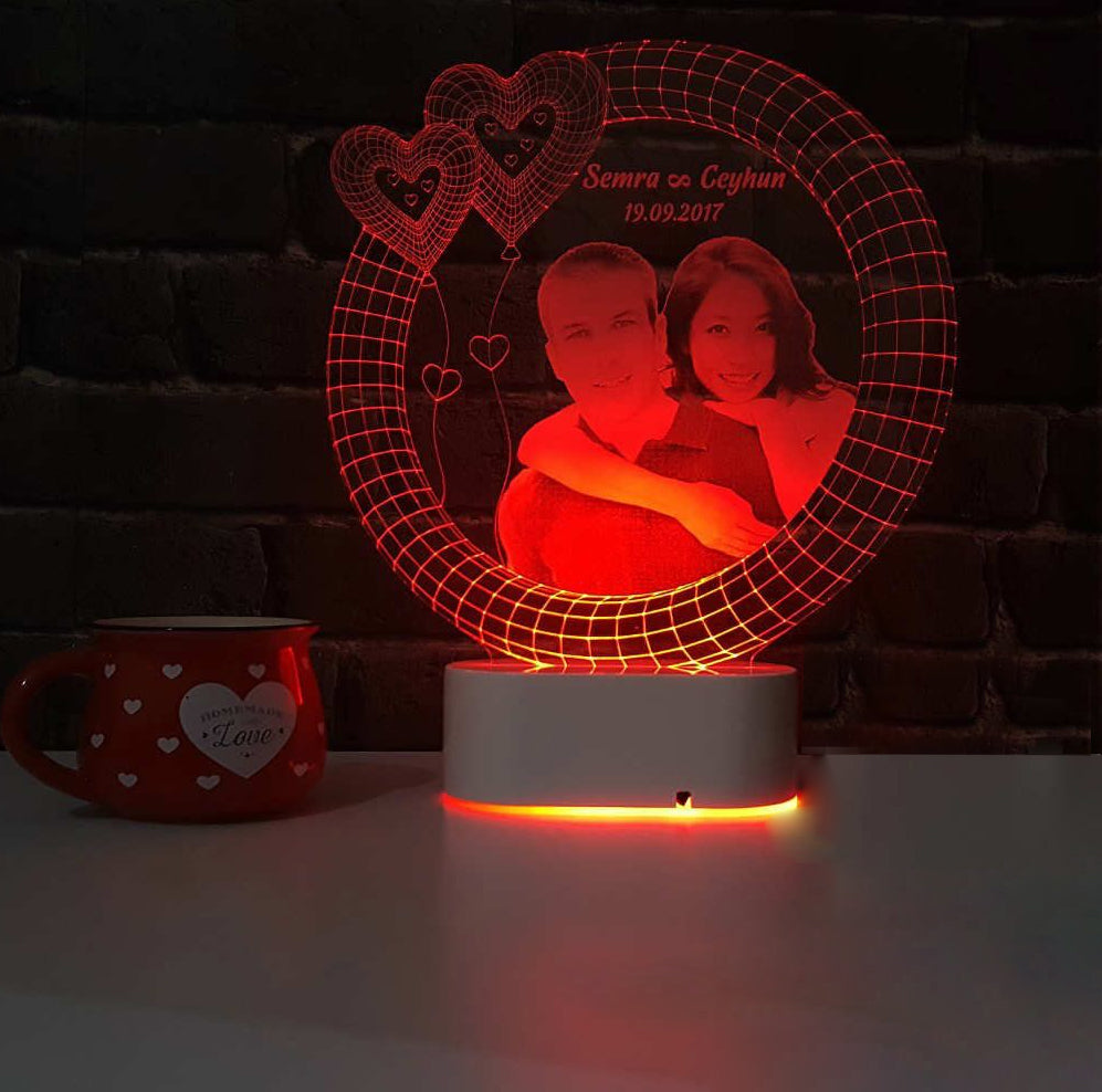 3D Illusion LED LAMP With Your Photo, Name & DOB (10 Inches Height x 8-inch Width)