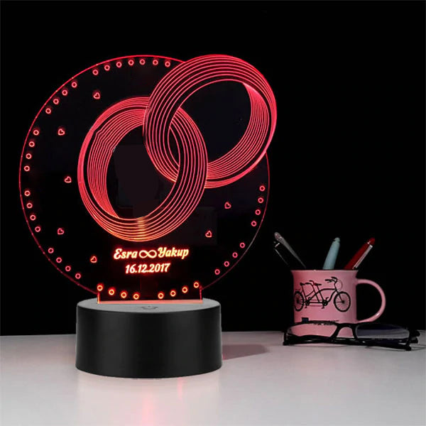 3D Illusion Ring Lamp With Your Name & DOB